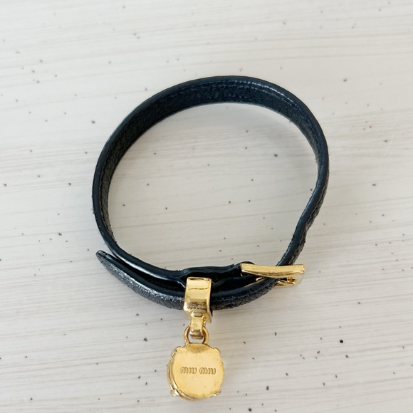 ❤️Miu Miu Black Leather with Gold Embellishment Crystal❤️ - Picture 2 of 3